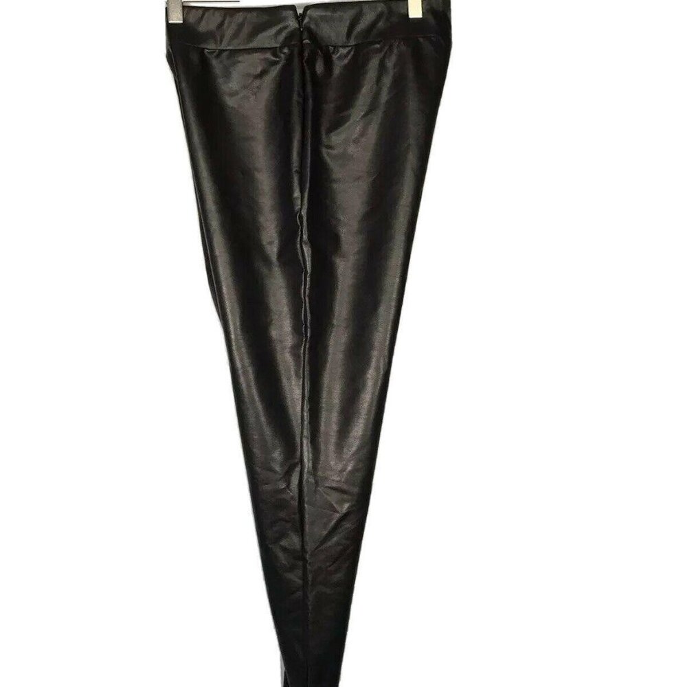 Leith Black Faux Leather Leggings With Back Zipper M Medium